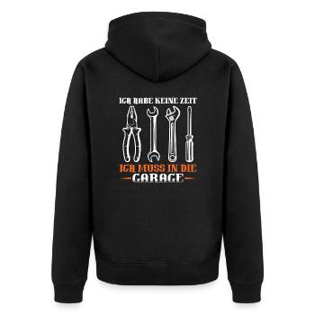 Ich habe keine zeit ich muss in die garage - Unisex Premium Bio Zip Hoodie - Schwarz - Hinten - Nico (187cm)
