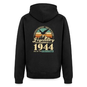 Legendary Since 1944 Vintage Birthday Gift - Unisex Premium Organic Zip Hoodie - black - Back - Nico (187cm)