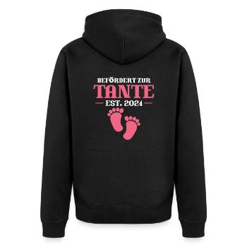 Befördert zur Tante 2024 - Unisex Premium Bio Zip Hoodie - Schwarz - Hinten - Nico (187cm)