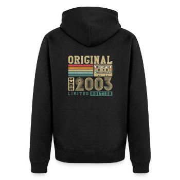 Original geboren 2003 Jahrgang Geburtstagsgeschenk - Unisex Premium Bio Zip Hoodie - Schwarz - Hinten - Nico (187cm)