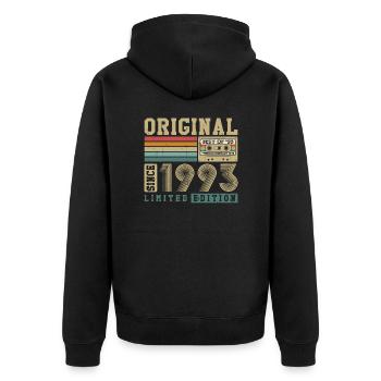 Original geboren 1993 Jahrgang Geburtstagsgeschenk - Unisex Premium Bio Zip Hoodie - Schwarz - Hinten - Nico (187cm)