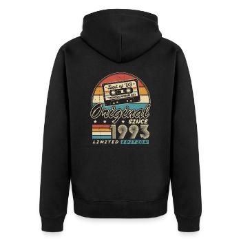 Original seit 1993 Vintage Geschenk Geburtstag - Unisex Premium Bio Zip Hoodie - Schwarz - Hinten - Nico (187cm)