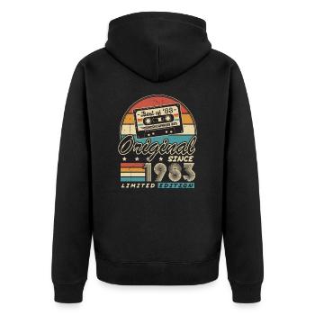 Original seit 1983 Vintage Geschenk Geburtstag - Unisex Premium Bio Zip Hoodie - Schwarz - Hinten - Nico (187cm)