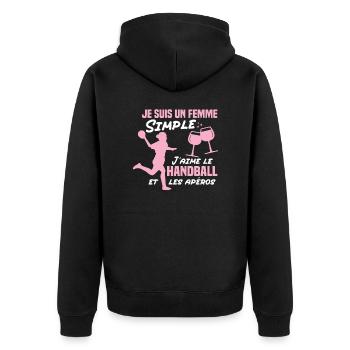 Un femme simple j aime le handball at les apéros - Veste à capuche bio Premium Unisexe - noir - Dos - Nico (187cm)