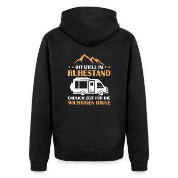 Offiziell im Ruhestand, zeit für Camping - Unisex Premium Bio Zip Hoodie - Schwarz - Hinten - Nico (187cm)