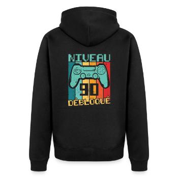 Niveau 90 débloqué Cadeau 90 ans Anniversaire - Veste à capuche bio Premium Unisexe - noir - Dos - Nico (187cm)