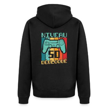 niveau 50 débloquéNiveau 50 débloqué Cadeau 50 ans - Veste à capuche bio Premium Unisexe - noir - Dos - Nico (187cm)