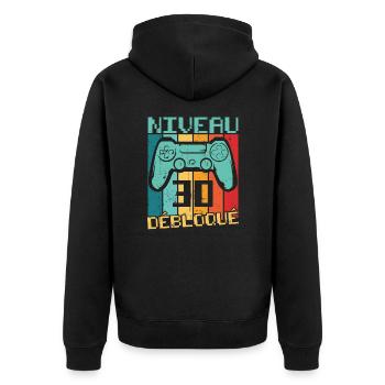 Niveau 30 débloqué Cadeau 30 ans Anniversaire - Veste à capuche bio Premium Unisexe - noir - Dos - Nico (187cm)