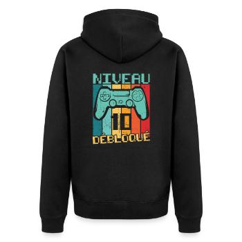 Niveau 10 débloqué Cadeau 10 ans Anniversaire - Veste à capuche bio Premium Unisexe - noir - Dos - Nico (187cm)
