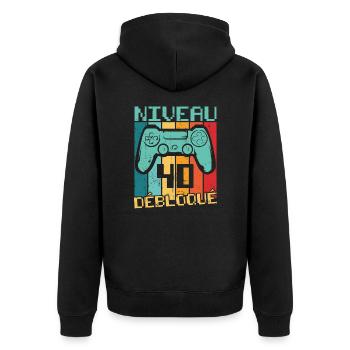 niveau 40 débloquéNiveau 40 débloqué Cadeau 40 ans - Veste à capuche bio Premium Unisexe - noir - Dos - Nico (187cm)
