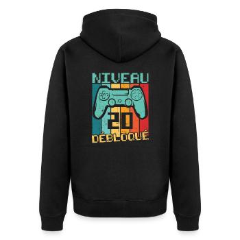 Niveau 20 débloqué Cadeau 20 ans Anniversaire - Veste à capuche bio Premium Unisexe - noir - Dos - Nico (187cm)