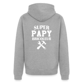 Super papy bricoleur Humour Cadeau - Veste à capuche bio Premium Unisexe - gris chiné - Dos - Nico (187cm)