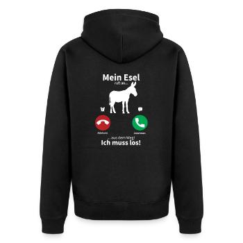 Mein Esel ruft an, ich muss los! - Unisex Premium Bio Zip Hoodie - Schwarz - Hinten - Nico (187cm)