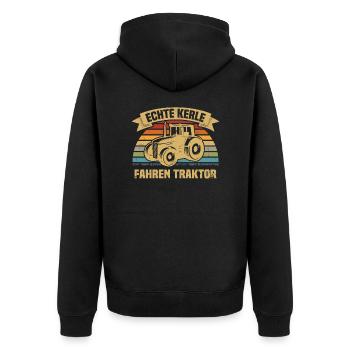 Echte Kerle fahren Traktor - Unisex Premium Bio Zip Hoodie - Schwarz - Hinten - Nico (187cm)