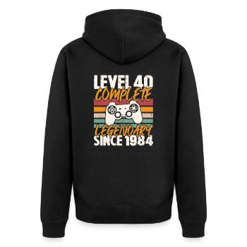 Level 40 Abgeschlossen 1984, Geburtstagsgeschenk - Unisex Premium Bio Zip Hoodie - Schwarz - Hinten - Nico (187cm)