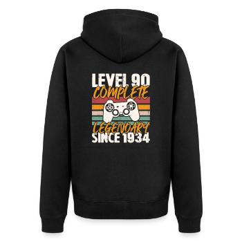 Level 90 Complete 1934 Birthday Gift - Unisex Premium Organic Zip Hoodie - black - Back - Nico (187cm)