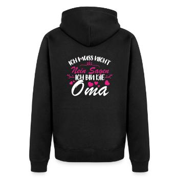 Ich muss nicht nein sagen Ich bin die Oma - Unisex Premium Bio Zip Hoodie - Schwarz - Hinten - Nico (187cm)