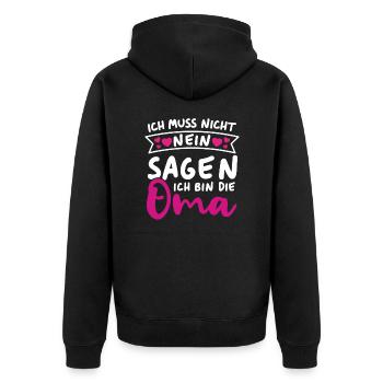 Ich muss nicht nein sagen Ich bin die Oma - Unisex Premium Bio Zip Hoodie - Schwarz - Hinten - Nico (187cm)