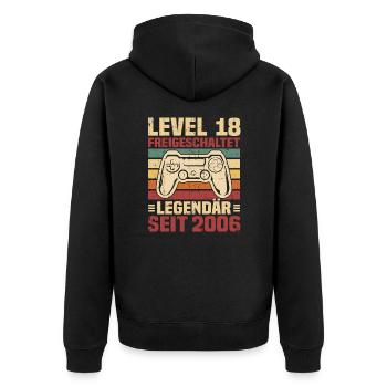 Level 18 freigeschaltet legendär seit 2006 - Unisex Premium Bio Zip Hoodie - Schwarz - Hinten - Nico (187cm)