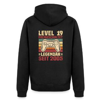 Level 19 freigeschaltet legendär seit 2005 - Unisex Premium Bio Zip Hoodie - Schwarz - Hinten - Nico (187cm)