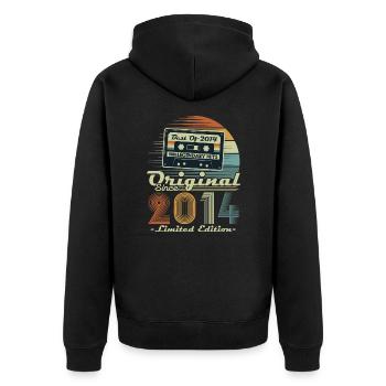 Original 2014 Jahrgang Retro Geburtstagsgeschenk - Unisex Premium Bio Zip Hoodie - Schwarz - Hinten - Nico (187cm)