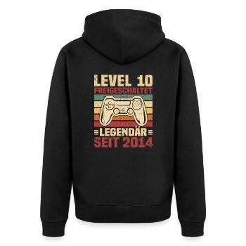 Level 10 freigeschaltet legendär seit 2014 - Unisex Premium Bio Zip Hoodie - Schwarz - Hinten - Nico (187cm)