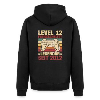 Level 12 freigeschaltet legendär seit 2012 - Unisex Premium Bio Zip Hoodie - Schwarz - Hinten - Nico (187cm)