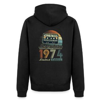 Legendary Since 1974 Vintage Birthday Gift - Unisex Premium Organic Zip Hoodie - black - Back - Nico (187cm)