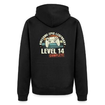 Level 14 Complete Geschenk zum 14. Geburtstag - Unisex Premium Bio Zip Hoodie - Schwarz - Hinten - Nico (187cm)