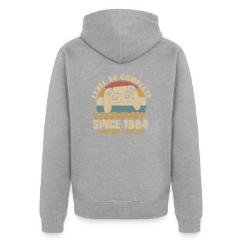 Niveau 30 complète légendaire depuis 1994 - Veste à capuche bio Premium Unisexe - gris chiné - Dos - Nico (187cm)