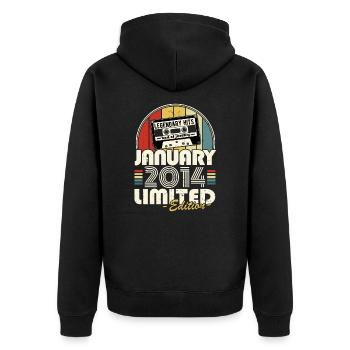 Jahrgang 2014 Januar Retro Geburtstagsgeschenk - Unisex Premium Bio Zip Hoodie - Schwarz - Hinten - Nico (187cm)