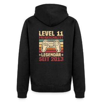 Level 11 freigeschaltet legendär seit 2013 - Unisex Premium Bio Zip Hoodie - Schwarz - Hinten - Nico (187cm)
