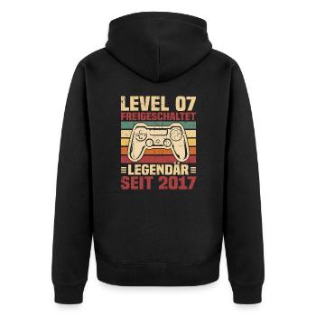 Level 7 freigeschaltet legendär seit 2017 - Unisex Premium Bio Zip Hoodie - Schwarz - Hinten - Nico (187cm)