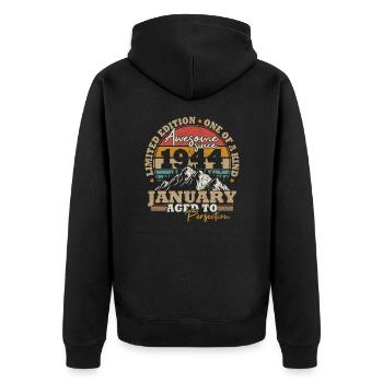 Januar 1944 Jahrgang 80 Jahre Geburtstagsgeschenk - Unisex Premium Bio Zip Hoodie - Schwarz - Hinten - Nico (187cm)