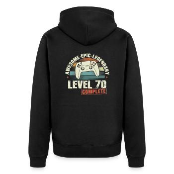 Level 70 Complete 70th Birthday Gift - Unisex Premium Organic Zip Hoodie - black - Back - Nico (187cm)