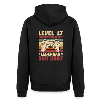 Level 17 freigeschaltet legendär seit 2007 - Unisex Premium Bio Zip Hoodie - Schwarz - Hinten - Nico (187cm)