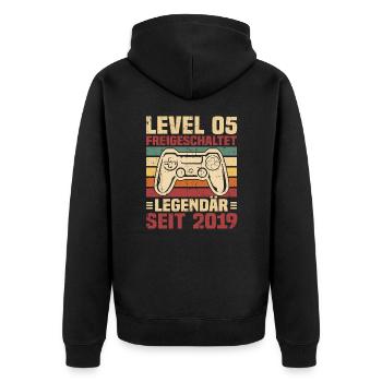 Level 5 freigeschaltet legendär seit 2019 - Unisex Premium Bio Zip Hoodie - Schwarz - Hinten - Nico (187cm)