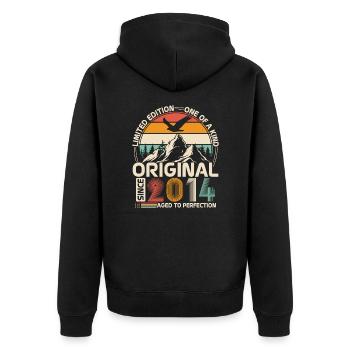 Original 2014 Vintage Retro Jubiläum - Unisex Premium Bio Zip Hoodie - Schwarz - Hinten - Nico (187cm)