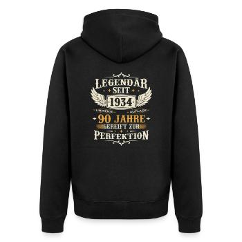 Legendär seit 1934 Jahrgang 90 Jahre Geburtstag - Unisex Premium Bio Zip Hoodie - Schwarz - Hinten - Nico (187cm)