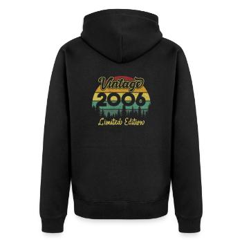 Jahrgang 2006 limitierte Auflage - Unisex Premium Bio Zip Hoodie - Schwarz - Hinten - Nico (187cm)