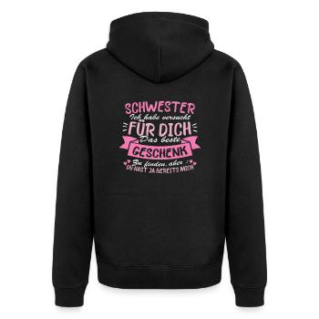 Schwester versucht das beste für dich finden - Unisex Premium Bio Zip Hoodie - Schwarz - Hinten - Nico (187cm)