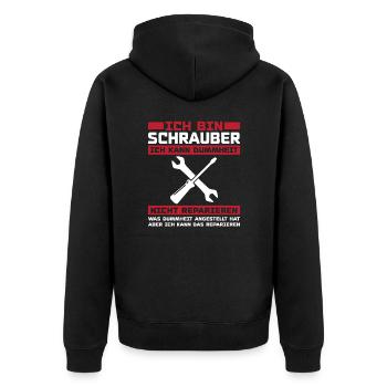 Ich bin schrauber - Unisex Premium Bio Zip Hoodie - Schwarz - Hinten - Nico (187cm)