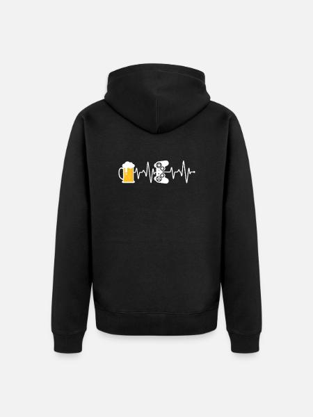 Gamer Beer Heartbeat - Unisex Premium Organic Zip Hoodie - black