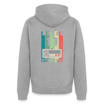 Level 17 freigeschaltet - Unisex Premium Bio Zip Hoodie - Grau meliert - Hinten - Nico (187cm)