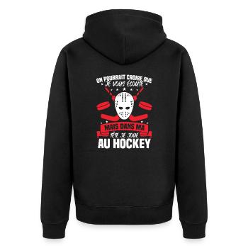 Dans ma tête je joue au hockey - Veste à capuche bio Premium Unisexe - noir - Dos - Nico (187cm)