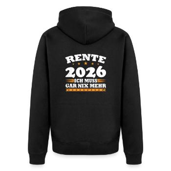 Rente 2026 Ich Muss Gar Nix Mehr - Unisex Premium Bio Zip Hoodie - Schwarz - Hinten - Nico (187cm)