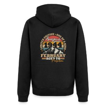 Februar 1944 Jahrgang 80 Jahre Geburtstagsgeschenk - Unisex Premium Bio Zip Hoodie - Schwarz - Hinten - Nico (187cm)