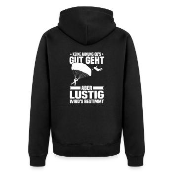 Keine ahnung ob's gut geht Fallschirmspringer - Unisex Premium Bio Zip Hoodie - Schwarz - Hinten - Nico (187cm)