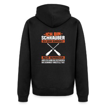 Ich bin Schrauber, ich Dummheit nicht reparieren - Unisex Premium Bio Zip Hoodie - Schwarz - Hinten - Nico (187cm)