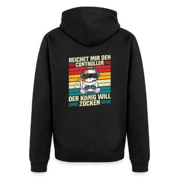 Reichet mir den controller der könig will zocken - Unisex Premium Bio Zip Hoodie - Schwarz - Hinten - Nico (187cm)